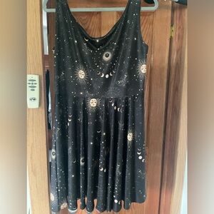 Brand new Black gold moon sun skater style A-line dress. Women XL stretchy